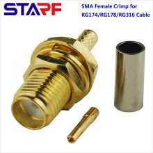 11mm threaded SMA Female bulkhead Crimp Connector for RG174 RG178 RG316 Cable